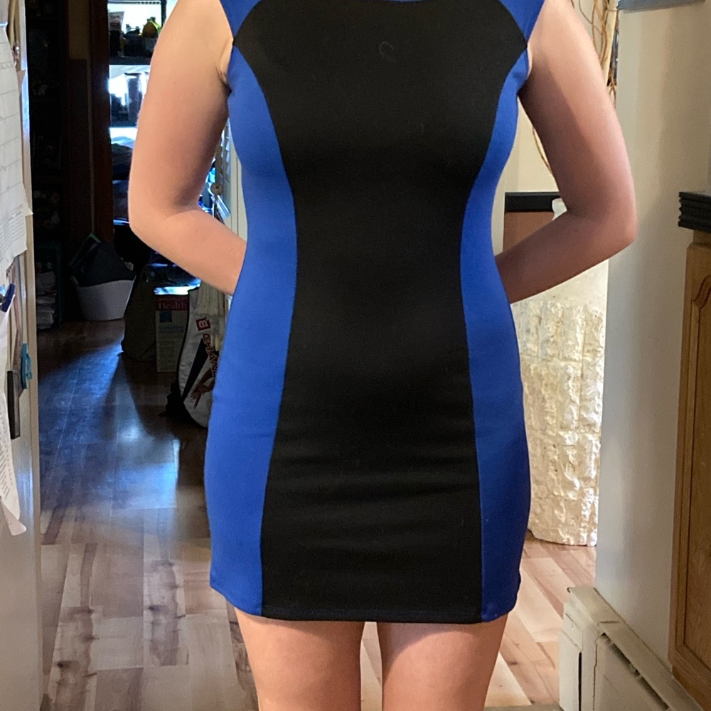 Black and blue cotton dress.